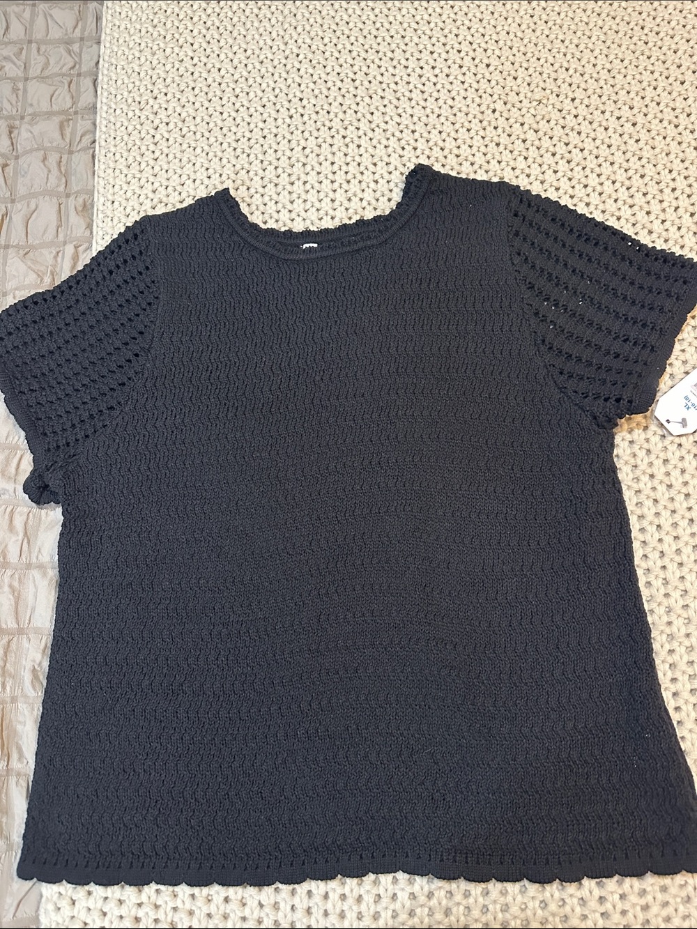 NWT Time and Tru Black Crochet Short Sleeve Sweater